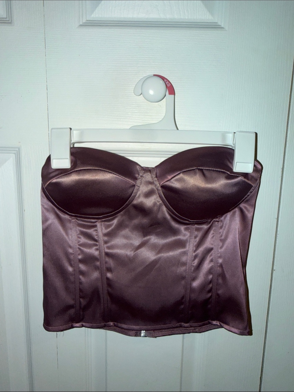 AKIRA Strapless Satin Bustier in Mauve